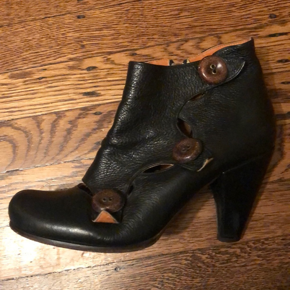 Black leather booties